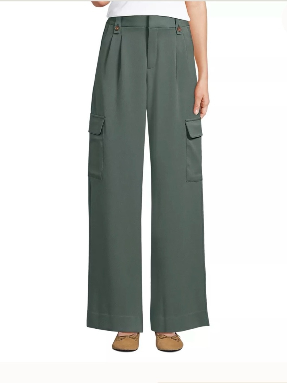 Lands End Wide Leg Cargo Pants in Green